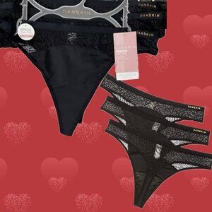 Danskin L 3-Pk Logo Black Lace Microfiber Washable Light Period Thong Panties